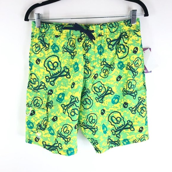 TYR Boys Crossbone Challenger Swim Trunks Mesh Lining Pockets Green XL 16/18 - Picture 1 of 4